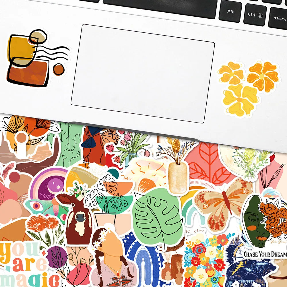 50pcs Funny Cartoon Cute Bohemia Graffiti Stickers Aesthetic Boho Style Phone Laptop Bike Notebook Phone Laptop Sticker (Online Order Only)