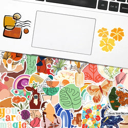 50pcs Funny Cartoon Cute Bohemia Graffiti Stickers Aesthetic Boho Style Phone Laptop Bike Notebook Phone Laptop Sticker (Online Order Only)