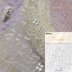 Retro Blue Bowknot Butterfly Love Heart Pendent Hot Stamping Gold Silver Adhesive Nail Art Stickers Manicure Decals Wholesale (Online Order Only)