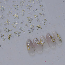 Dried Flowers Rose Butterfly Love Heart Golden Stroke Flying Crane Silver Adhesive Nail Art Stickers Rhinestone Manicure Decals (ONLINE ORDER ONLY)