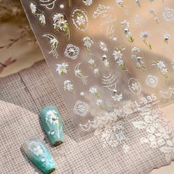 Spotless Lily Lilium Flowers Moon Pearl Crown Lily-white Pearl Necklace Pendant Self Adhesive Nail Art Stickers Manicure Decals (Online Order Only)