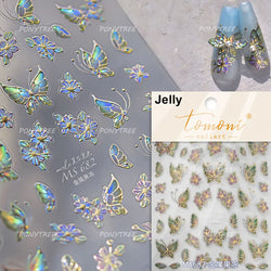 Delicate Dreamy Petal Star Tulip Flower Purple Bowknot Butterfly Illusion Chic Relief Adhesive Nail Art Stickers Manicure Decals (Online Order Only)