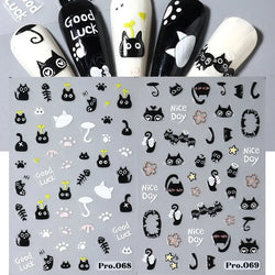 Black Cat Nail Stickers 3D Cartoon Self-Adhesive Nail Art Decals Manicure Accessories (ONLINE ORDER ONLY)