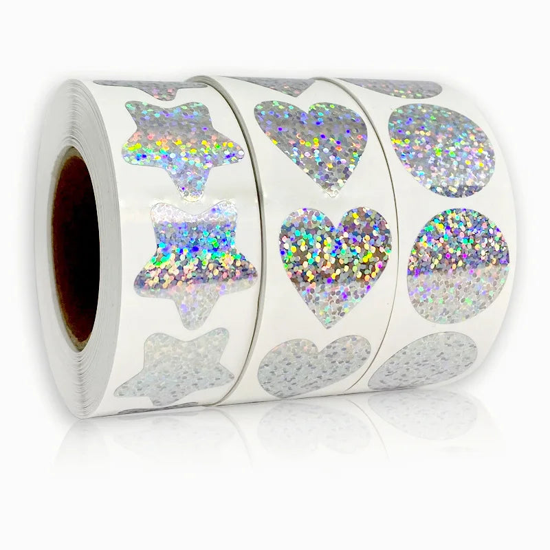 50-500pcs Rainbow Laser Heart Stickers For Envelope Sealing Labels Stationery Supplies Handmade Wedding Gift Decoration Sticker (ONLINE ORDER ONLY)