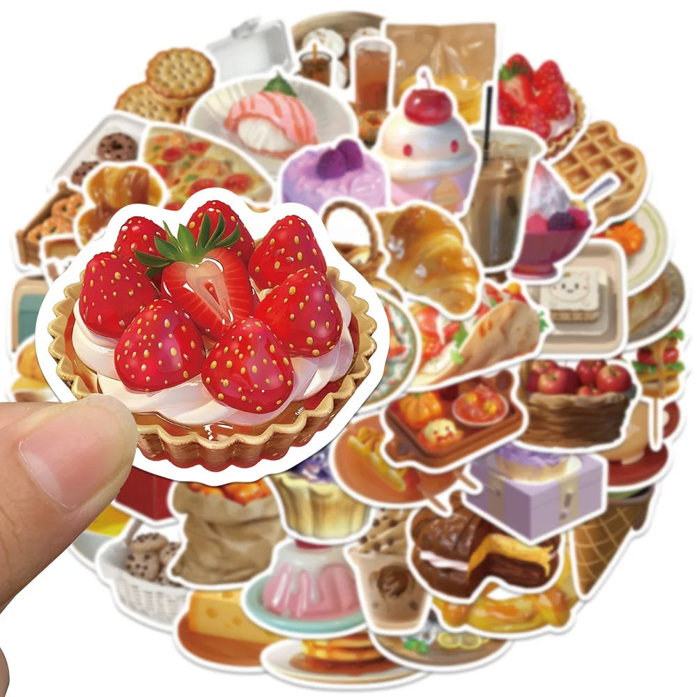 Kawaii Food Stickers 10/30/50pcs Cartoon DIY Scrapbook Phone Bike Skateboard Waterproof (Online Order Only)
