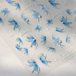 Chic Butterfly Flower Lily Lilium Narcissus Line Beautiful Blue Pearl Self Adhesive Nail Art Stickers Decorations Manicure Decal (Online Order Only)