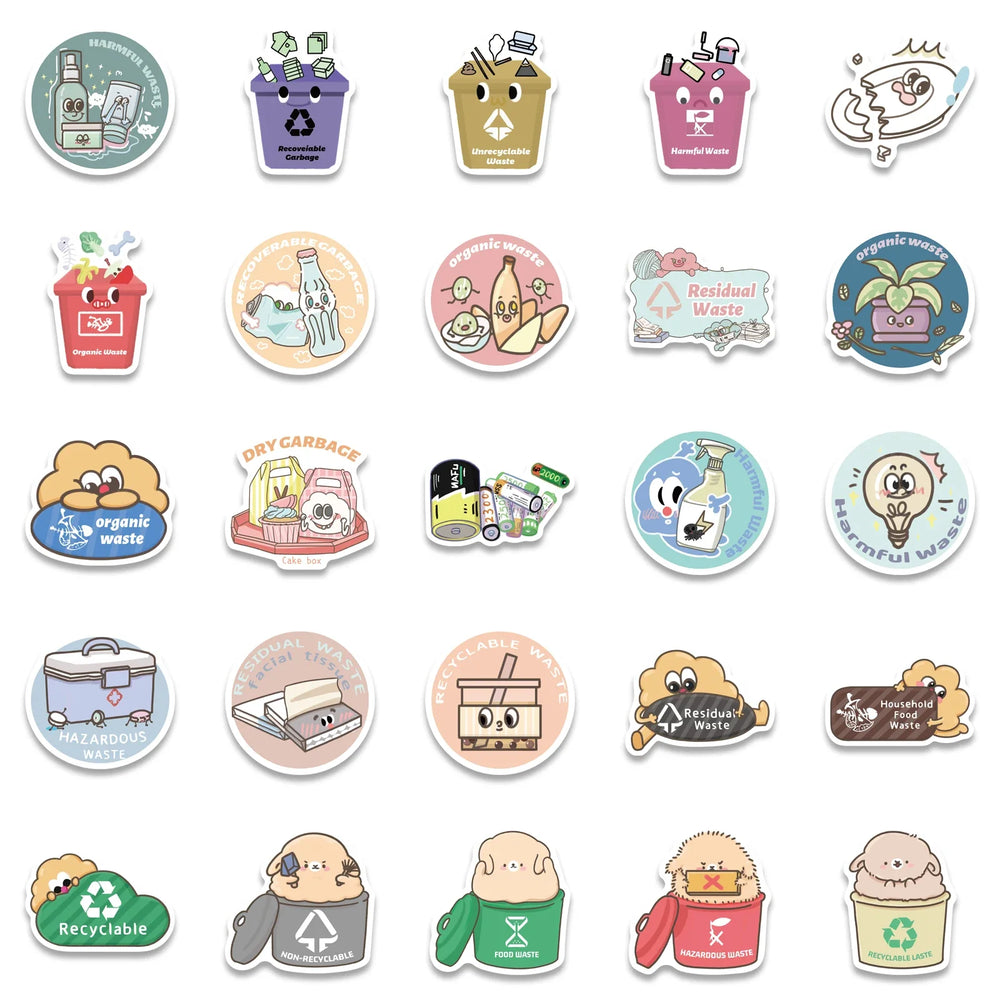 54Pcs Office Trashcan Sign Sorting Label Stickers Recycling Garbage Classification Stickers Logo Pvc Garbage Sorting Decals (ONLINE ORDER ONLY)