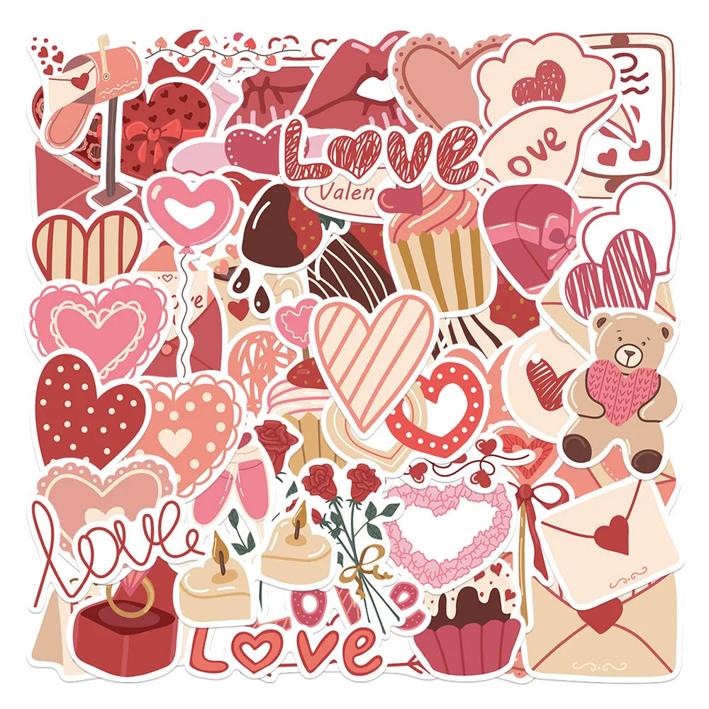 10/58PCS I Love You Valentine's Day Stickers Gift for Lovers To DIY Guitar Motorcycle Skateboard Car Laptop Fridge Decal Sticker (ONLINE ORDER ONLY)