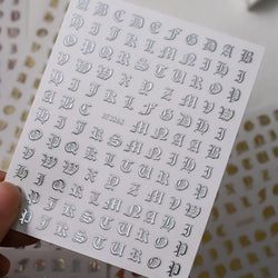 8pcs Gothic Alphabet Design Nail Art Stickers Retro English Letter Nail Art Stickers 3D Self-Adhesive Designs Nail Art Supplies* (Online Order Only)