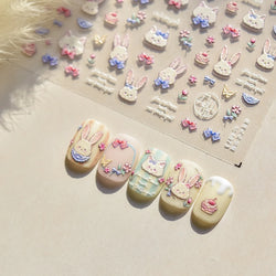 Cream Wind Cat Rabbit Kitten Bunny Bowknot Flower Butterfly Cake Cherry Tulip 5D Self Adhesive Nail Art Stickers Manicure Decals (Online Order Only)