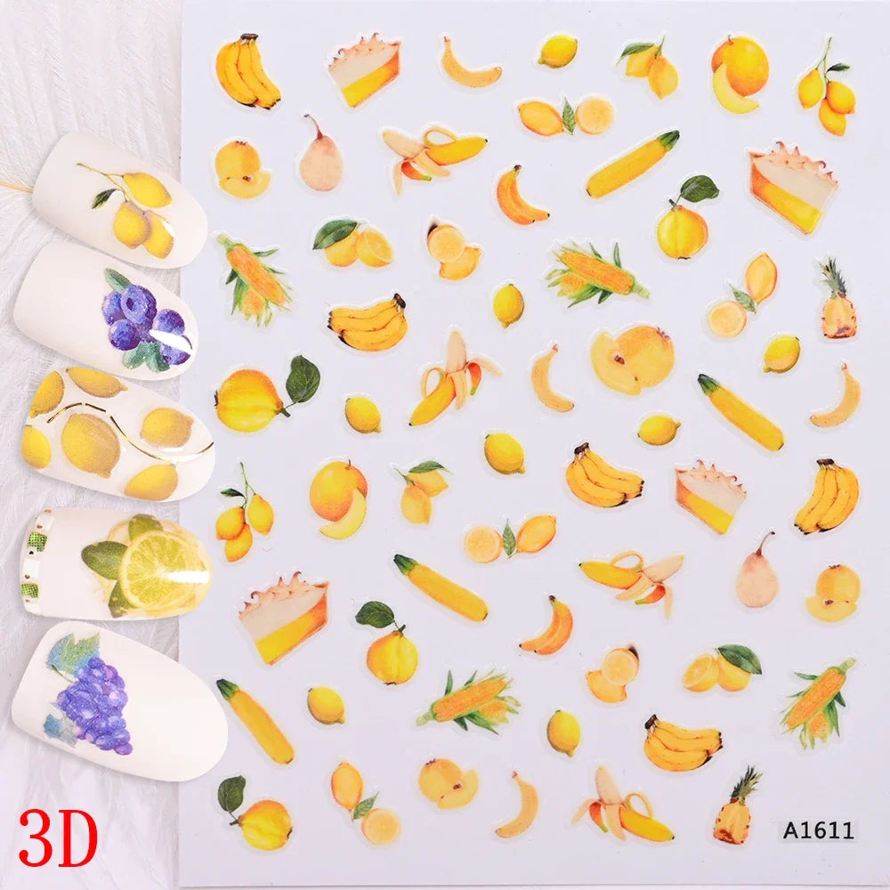 1Pc Summer Nail Art Sticker Lemon Nail Decal Nail Art Supplies Cute Fruit Strawberry Cherry Watermelon Avocado Lemon Nail Design (ONLINE ORDER ONLY)