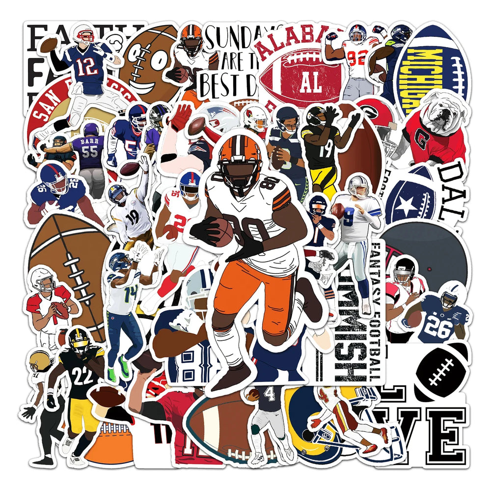50Pcs Rugby Cartoon Waterproof Vinyl Stickers for Skateboard Snowboard (Online Order Only)