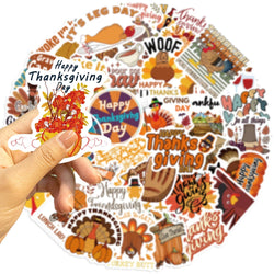 50pcs Cartoon Thanksgiving Day Sticker Funny Pumpkin Turkey Autumn Maple Leaf Graffiti Decals DIY Laptop Luggage Skateboard (Online Order Only)