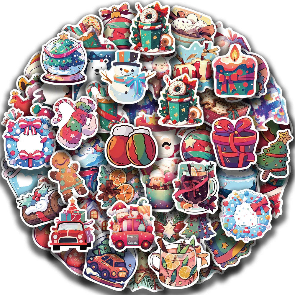 50pcs New Year Merry Christmas Stickers Santa Claus Snowman Children Gift Decal Skateboard Suitcase Sticker for Kids﻿ (ONLINE ORDER ONLY)