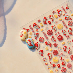 2025 God of Wealth Goldfish Koi Fish Lucky Cat Yuanbao Red Element Adhesive Nail Art Stickers Festival Atmosphere Manicure Decal (Online Order Only)