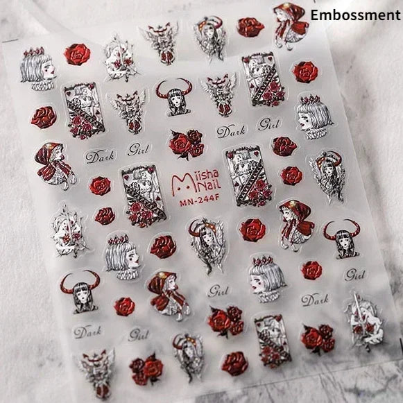 Cat Eye Halloween Terror Spider Cross Rose Love Heart Flower Snake Web Candy Bunny Thrilling Nail Art Stickers Manicure Decals (Online Order Only)