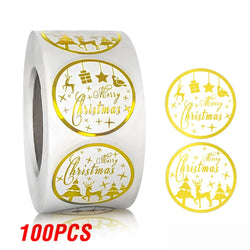100-500pcs Round Merry Christmas Stickers Gold Foil Christmas Envelope Seals Holiday Stickers for Gift Boxes (Online Order Only)