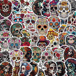 Day of the Dead Skull Stickers 10/30/50pcs Waterproof Decals for Skateboard, Phone, Notebook, Bike (ONLINE ORDER ONLY)