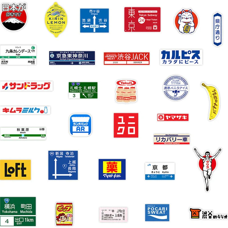 31pcs Japanese korea stop sign logo Stickers Pack For On The Laptop Fridge Phone Skateboard Travel Suitcase Sticker (ONLINE ORDER ONLY)