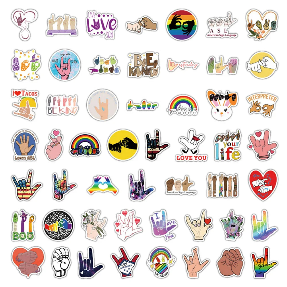 10/30/50PCS American Sign Language Finger Love Stickers Toys For Kid DIY Wateproof Suitcase Skateboard Phone Cute Cartoon Decals (ONLINE ORDER ONLY)