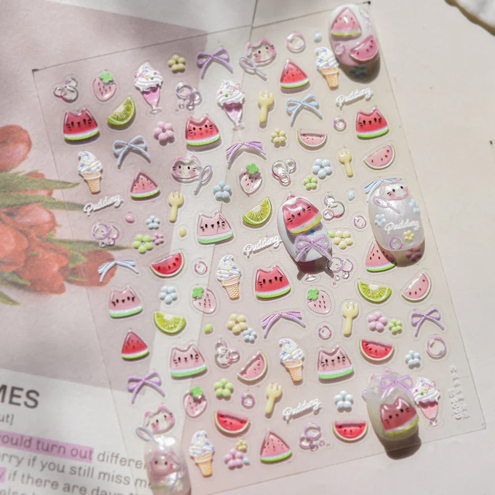 Summer Beach Bikini Watermelon Strawberry Ice Cream Soda Coconut Tree Fan Juice Crab Nail Art Decoration Stickers Manicure Decal (ONLINE ORDER ONLY)