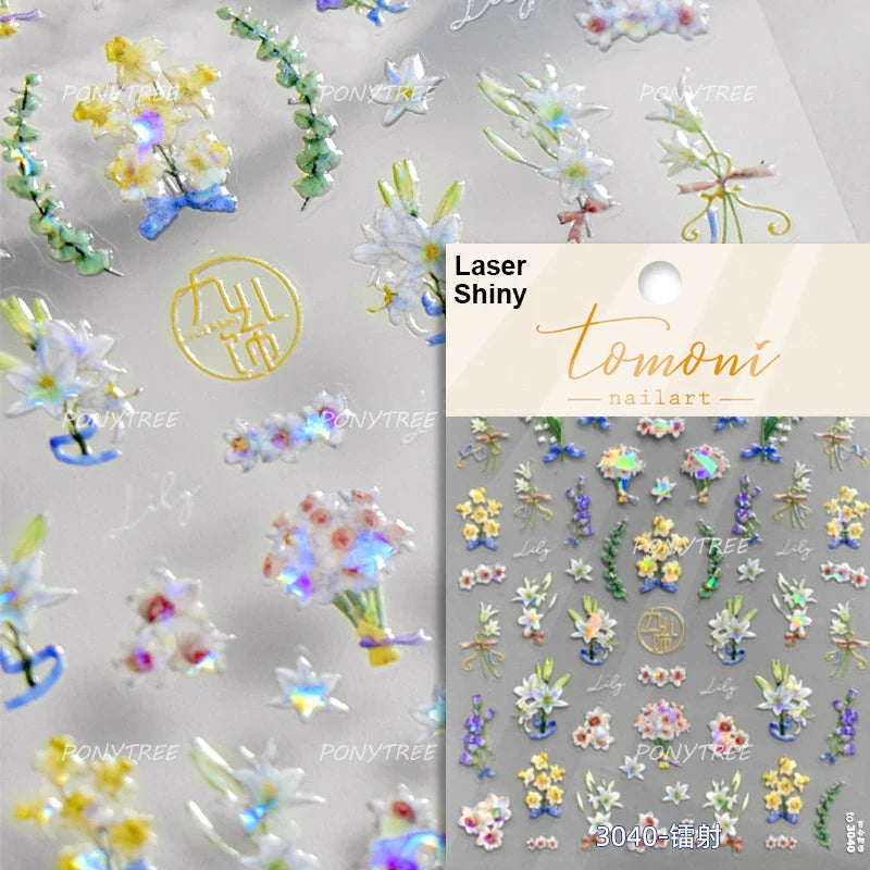 Spotless Lily Lilium Flowers Moon Pearl Crown Lily-white Pearl Necklace Pendant Self Adhesive Nail Art Stickers Manicure Decals (Online Order Only)