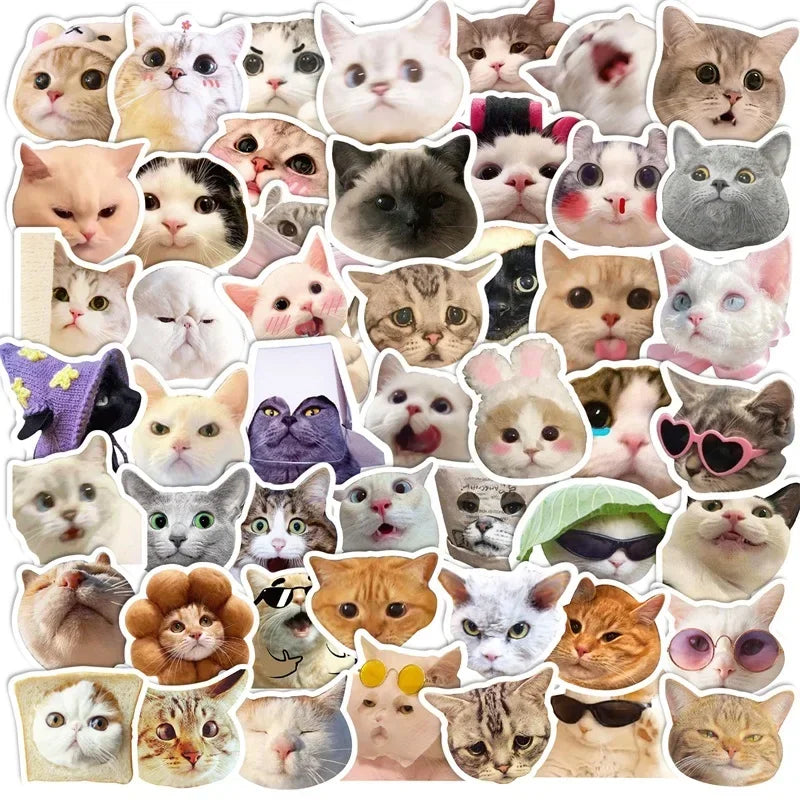 10/30/50PCS Kawaii Cat Mood PVC Graffiti Sticker Sticky Aesthetic Decorative Scrapbook DIY Child Phone Stationery Supply for Kid (Online Order Only)