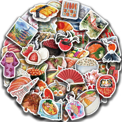 64pcs Watercolor Japan Travel Cartoon Graffiti Sticker DIY Phone Guitar Laptop Notebook Suitcase Cup Waterproof Sticker Kid Toy﻿ (Online Order Only)
