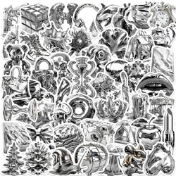 50PCS Cool Silver Stuff Stickers Cartoon Decorative Goods Stickers for Phone Laptop Water Bottle Computer Refrigerator Luggage (ONLINE ORDER ONLY)