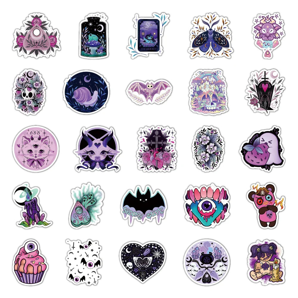 10/30/50/100PCS Horror Gothic Witch Halloween Cartoon Stickers Aesthetic Graffiti DIY Motorcycle Phone Laptop Wall Decal Kid Toy (ONLINE ORDER ONLY)