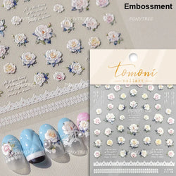 Rose Flower Bouquet Leaves Lace Bowknot Pearl Photo Frame Gird Embossed Reliefs Self Adhesive Nail Art Stickers Manicure Decals (ONLINE ORDER ONLY)