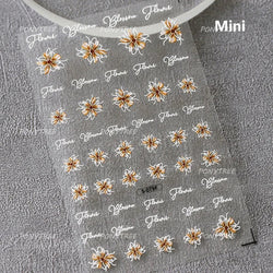 White Daisy Sunflower Green Leaves Wreath Garland Flower Cluster Bouquet Flat Adhesive Nail Art Sticker Manicure Decals Supplies (Online Order Only)