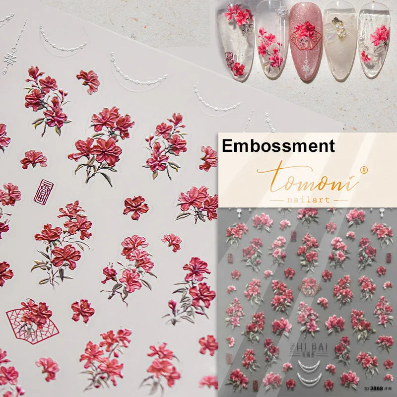Dried Flowers Rose Butterfly Love Heart Golden Stroke Flying Crane Silver Adhesive Nail Art Stickers Rhinestone Manicure Decals (ONLINE ORDER ONLY)