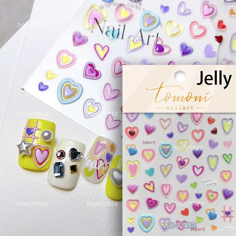 Black Silver Bowknot Love Heart Lace Irregular Line Lava Chic Self Adhesive Nail Art Stickers Embossed Reliefs Manicure Decals (Online Order Only)