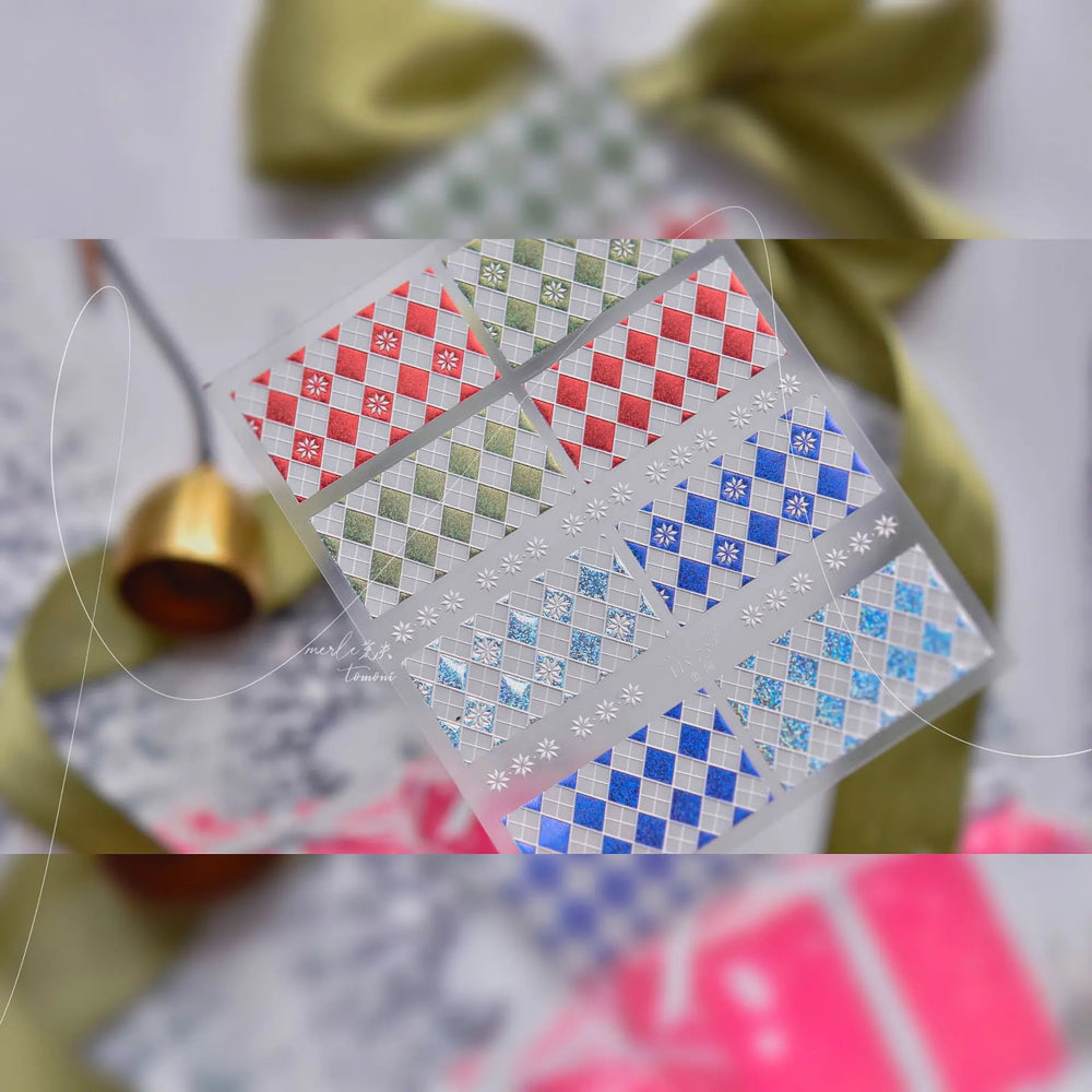Geometric Grid Square Butterfly Snow Star Metal Self Adhesive Nail Art Sticker Snowflake Rhinestone Manicure Decal Nail Supplies (ONLINE ORDER ONLY)