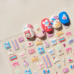 Graffiti Rabbit Dog Bunny Milk Strawberry Jewel Candy Knife Envelope Soft Relief Adhesive Nail Art Stickers Cute Manicure Decals (Online Order Only)