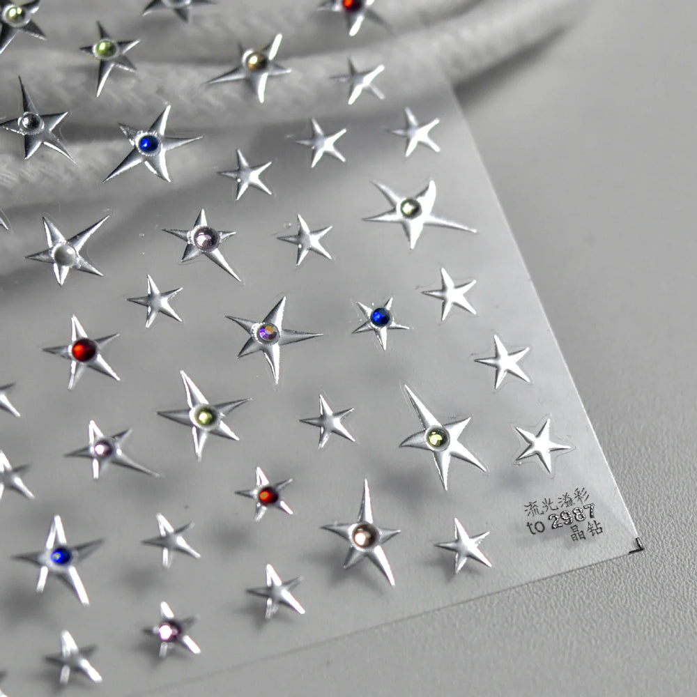 Colorful Rhinestone Laser Star Bronzing Gold Silver Pearl 5D Relief Self Adhesive Nail Art Decoration Sticker 3D Manicure Decals (ONLINE ORDER ONLY)