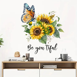Sunflower Butterfly Wall Stickers Decoration for Bedroom Living Room Self Adhesive Wall Decals Girls Room Aesthetic PVC Mural (ONLINE ORDER ONLY)