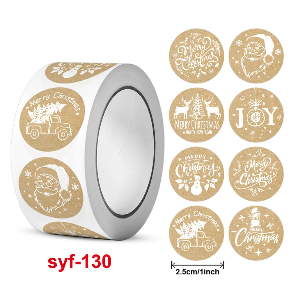 New kraft Paper Christmas White Snowflake Santa Claus Stickers Party Decoration Gift Sealer Office Stationery (ONLINE ORDER ONLY)