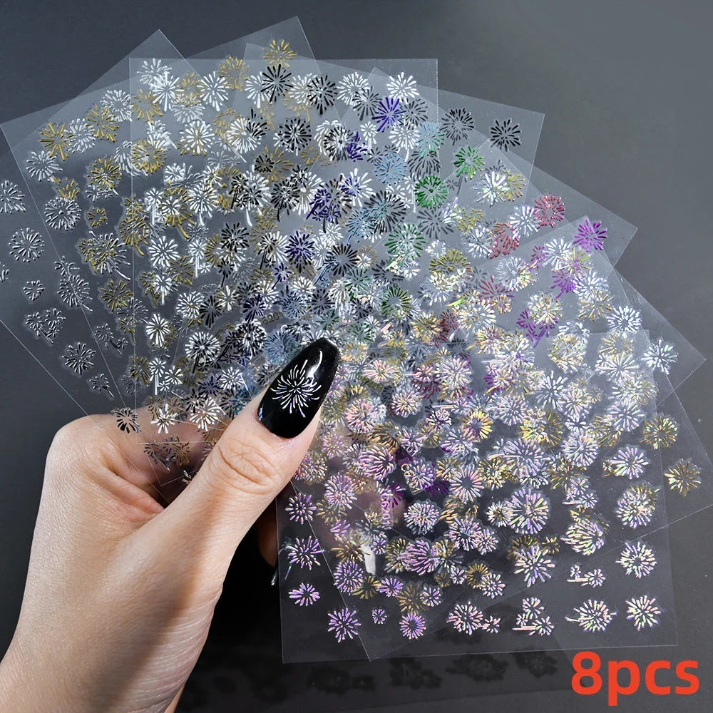 5/8Pcs 3D Hawaiian Flowers Nail Art Stickers Summer Decors with Tropical Leaves Slider Vibrant Pink & White Flowers for Parties* (ONLINE ORDER ONLY)