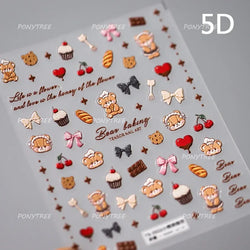 Charm Retro Bear Candy Cake Bowknot Rabbit Bunny Strawberry Footprint Muffin 3D Adhesive Nail Art Stickers Chic Manicure Decals (ONLINE ORDER ONLY)