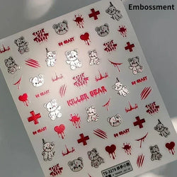Cat Eye Halloween Terror Spider Cross Rose Love Heart Flower Snake Web Candy Bunny Thrilling Nail Art Stickers Manicure Decals (Online Order Only)