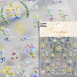 Chic Wild Flower Oil Painting Small Variegated Daisy Peach Blossom Lavender Petal Adhesive Nail Art Stickers Manicure Decals (Online Order Only)