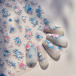 Delicate Shiny Pink Flower Blue Hairpin with Flower Decoration Self Adhesive Nail Art Stickers Pearl Rhinestone Manicure Decals (Online Order Only)