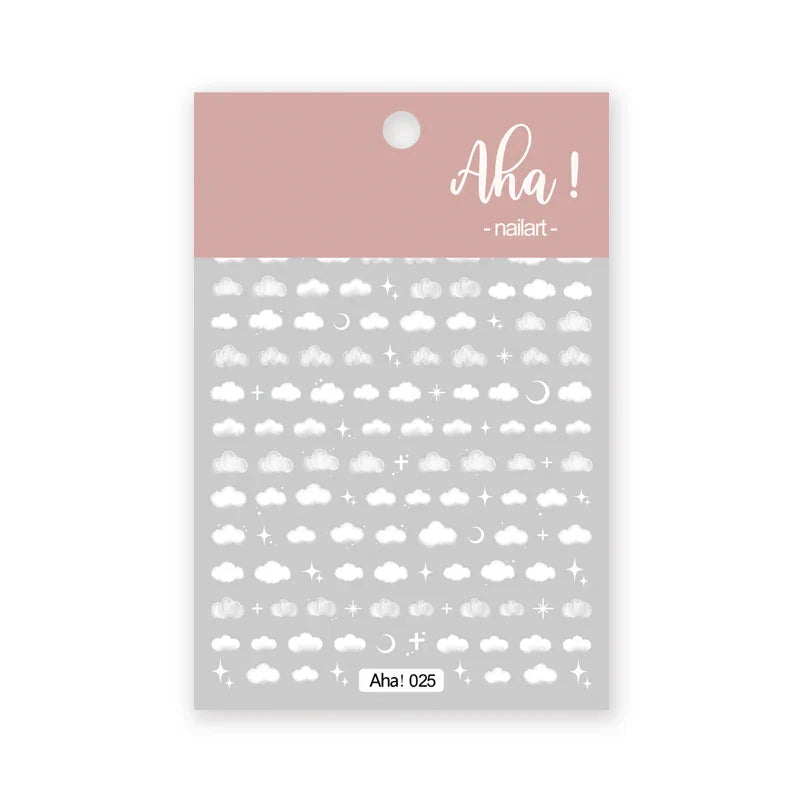 1pc Cute White Cloud Nail Stickers Ultra Thin Nail Art Stickers Self Adhesive Decals Star Moon/Flower/Clouds Kawaii Nail Decals (Online Order Only)
