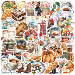 Mixed Food Travel Stickers for DIY Decor: Suitcase, Water Bottle, Phone, Laptop, Scrapbooking (10/25/50pcs) (ONLINE ORDER ONLY)