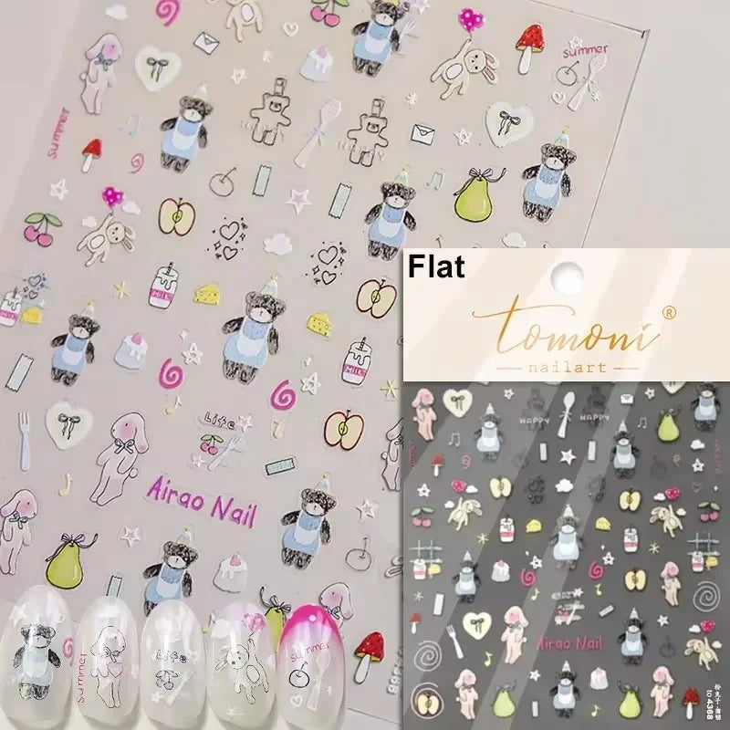 Bowknot Bear Cake Chocolates Food Star Cherry Apple Cook Love Heart Adhesive Nail Art Sticker Rhinestone Reliefs Manicure Decal (ONLINE ORDER ONLY)