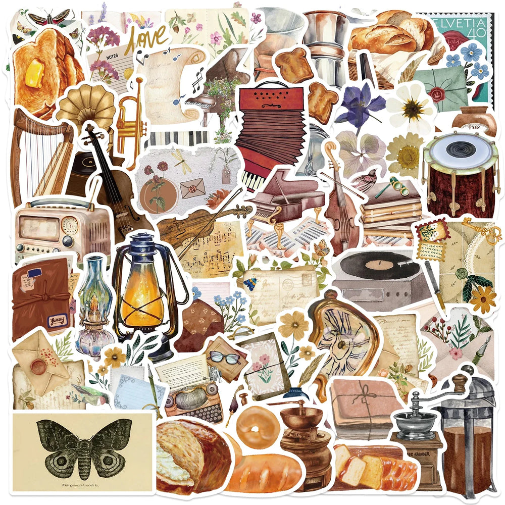 50pcs Time Secret Love Retro Notebook Sticker Aesthetics Cartoon Decals Waterproof Stickers Pack Party Decoration Gift Toys (ONLINE ORDER ONLY)