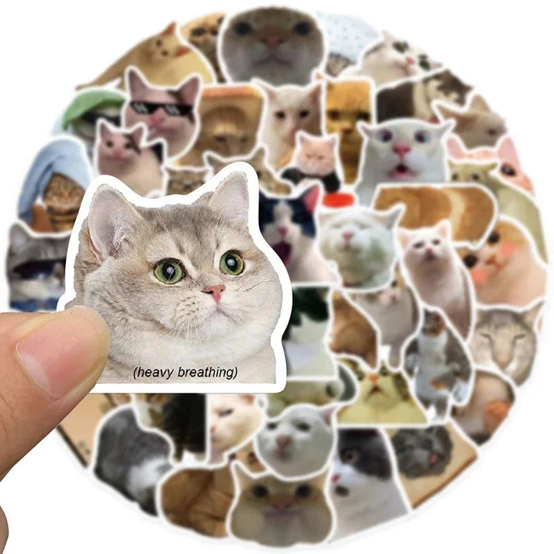 10/30/50PCS Kawaii Cat Mood PVC Graffiti Sticker Sticky Aesthetic Decorative Scrapbook DIY Child Phone Stationery Supply for Kid (Online Order Only)
