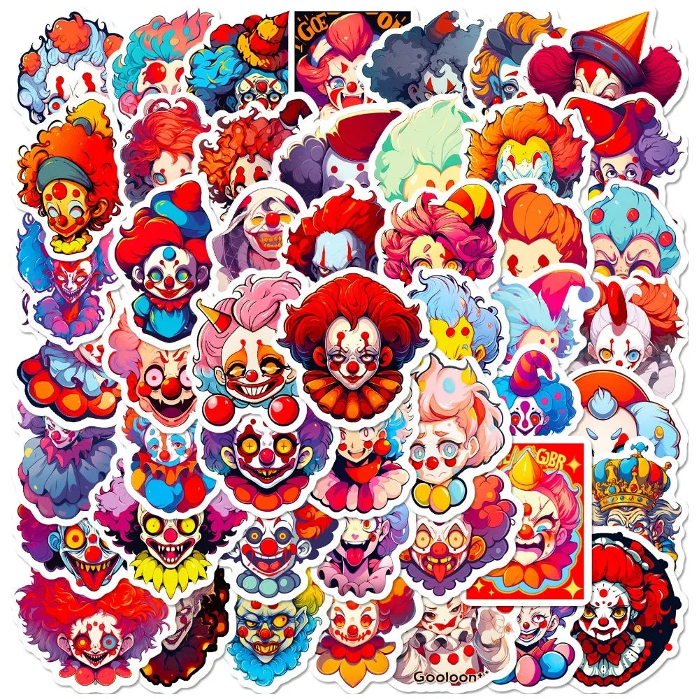 10/50Pcs Vintage Clown Stickers For Phone Suitcase Guitar Car Helmet Craft Supplies Scrapbooking Material Cartoon Sticker Pack (ONLINE ORDER ONLY)